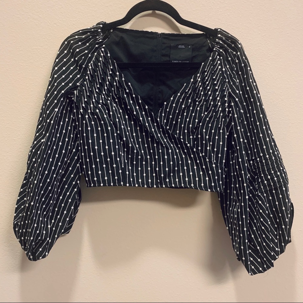 Striped Black Puff-Sleeve Crop Top